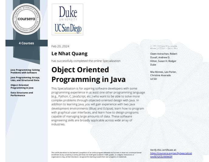 Object Oriented Programming in Java